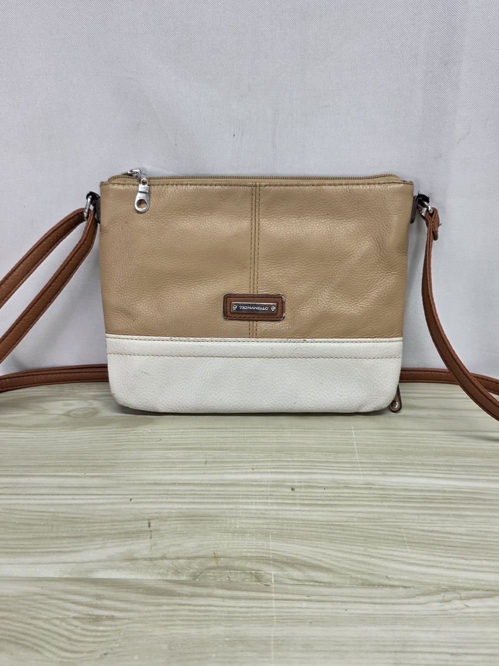 3/$15 Tignanello Tan and Cream Crossbody with Brown Strap - Picture 2 of 10